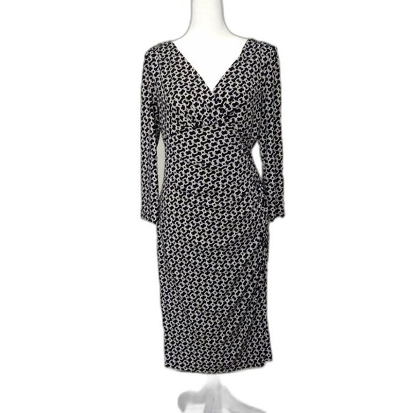 LAUREN by RALPH LAUREN black dress with white chain link pattern size 6 - Picture 1 of 10